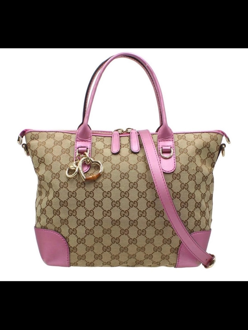 Gucci Monogram Canvas Tote with Pink Leather Trim